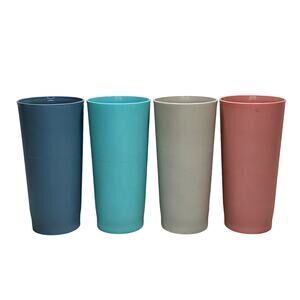 4 Vtg Tupperware Tumblers Pastel Blue Teal Pink Gray 6.5" No Lids